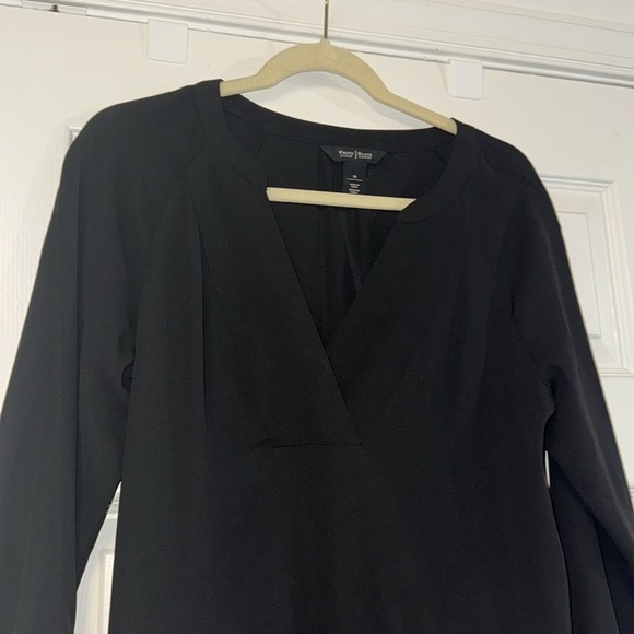 White House Black Market long sleeve v neck business casual black dress knee 10 - Picture 4 of 11